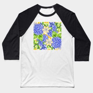 Cute Hand Painted Preppy Blue Hydrangea Pattern Baseball T-Shirt